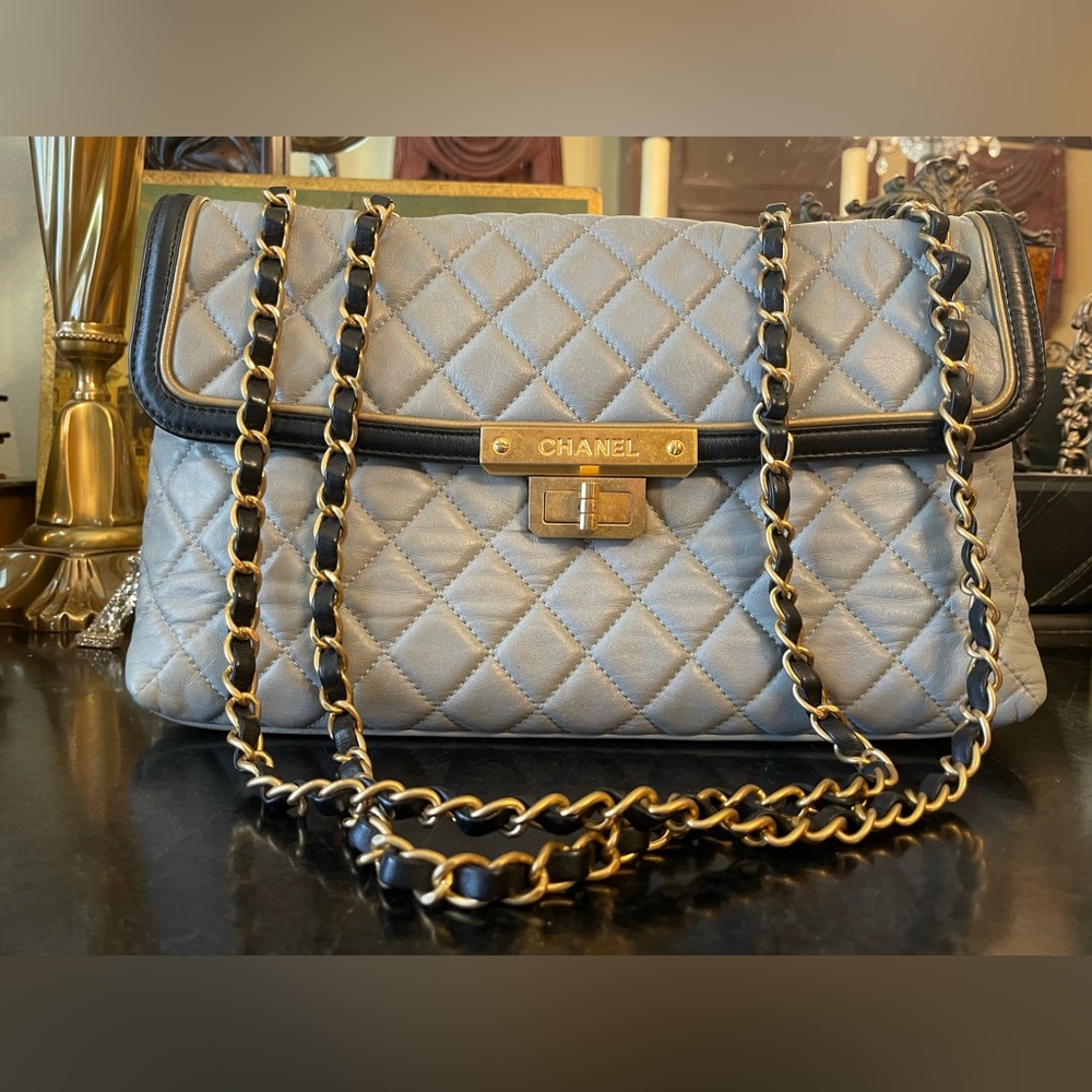 Chanel lambskin Quilted mademoiselle east west flap light Gray Leather Bag